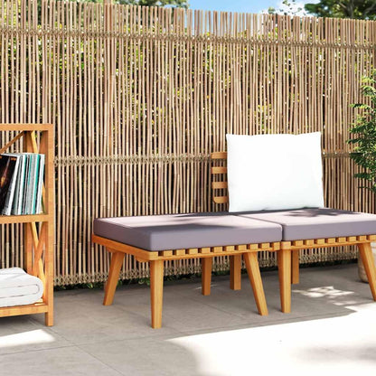 Outdoor Patio Footstool with Thickly Padded Cushion, 23.6x23.6 Inch Solid Acacia Wood Ottoman for Garden Deck Backyard Furniture