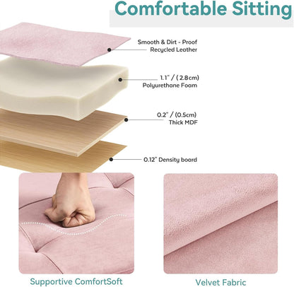 BRIAN & DANY 15" Small Ottoman with Storage Cube, Square Storage Ottoman Foot Stool with Wood Legs, Velvet Ottomans for Living Room, Bedroom, Dorm, Pink