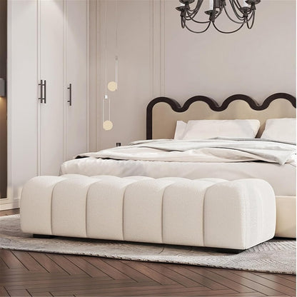 Modern Fabric Bed end Bench Long Bedroom Dressing Room Wooden Shoe Changing Entryway(XS)