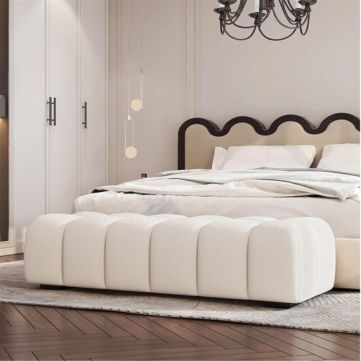 Modern Fabric Bed end Bench Long Bedroom Tatami Mat Dressing Room Sofa Wooden Shoe Changing Stool Entryway(Small)