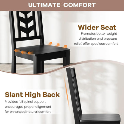 NAFORT Wood Dining Chairs Set of 6, Black Kitchen Chairs, Solid Rubber Wood Chair with Non-Slip Foot Pads, Max Load of 430 Lbs, Farmhouse Seat High Chevron Back Dining Room Chairs