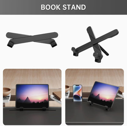 X TV Tray Table, Allpop Large TV Dinner Tray for Eating, Adjustable Folding Laptop Table with Book Stand, Cup Holder & Tablet Slot on Couch & Bed, Black