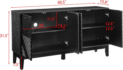 LKTART 60.5" Black Sideboard Buffet Cabinet,Modern Accent Credenza Storage Cabinet with 4 Doors, Media Console Table for Living Room Entryway
