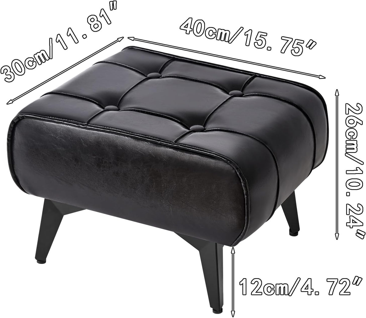 YMYNY Ottoman, Foot Stool with Metal Legs, Faux Leather Stool, Pouf Couch Stool, Modern Multifunctional Small Square Accent Small Table for Bedroom, Living Room 15.75"D×11.81"W×10.24"H Black UHBD037B