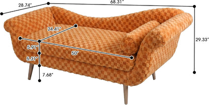 ERYE Upholstered Left Facing Chaise Lounge Chair W/Scroll Arms and Wood Legs, Elegant Chaise Lounge Square Pattern Accent Recliner Lounger Sofa for Living Room Bedroom