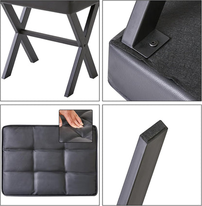 IBUYKE Square Makeup Stool with X-Leg, PU Vanity Chair, Black LG-71B | Footrest Ottoman Seat Multi-Use Small Side Table Bedroom Living Room