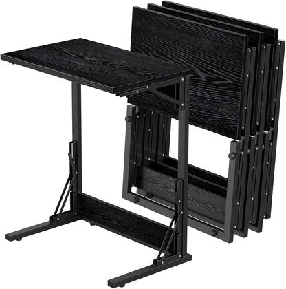 Tatub 24" TV Tray Table Set of 4, Folding C Shaped End Table, Small Sofa Side Laptop Desk for Living Room, Bedroom, Black