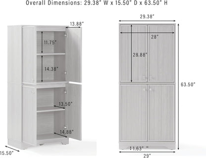 Crosley Furniture Naomi Modern Reeded Kitchen Pantry Storage Cabinet, Dining, Laundry Room, Bathroom, Walnut