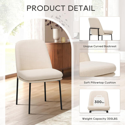 COLAMY Upholstered Dining Chairs Set of 6, Beige | Modern Dining Room Chairs with Curved Back, Dinner Chair Kitchen Chairs and Metal Legs