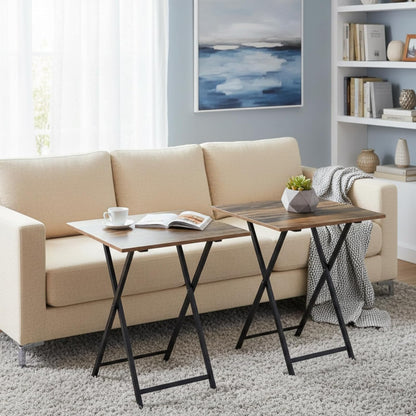 Folding TV Tray Table, Set of 2 Small Table, TV Dinner Table, Snack Tray Table Set, Portable Foldable Desk, Sofa Side Table, TV Tray Table for Couch, Living Room, Small Space