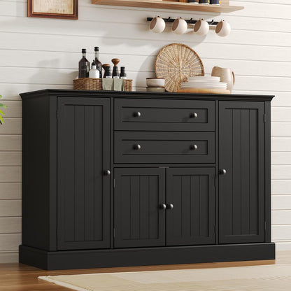 Farmhouse 47" Buffet Cabinet with Storage,Large Sideboard Buffet with Drawers and Adjustable Shelves, Rusitc Coffee Bar Cabinet for Kitchen, Black