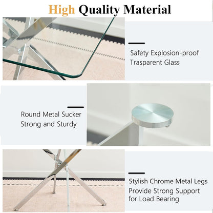 36 inch Square Glass Dining Table, Modern Dining Table for 4, Square Kitchen Table with Tempered Glass Top & Silver Chrome Metal Legs for Dining Room, Living Room, Apartment, Small Space