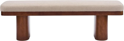 Christopher Knight Home 55" Chenille Upholstered Bench with Solid Rubber Wood Legs, Modern Farmhouse Bedroom Bench, Padded Entryway Bench Seat, Dining Bench for Living Room End of Bed, Light Brown