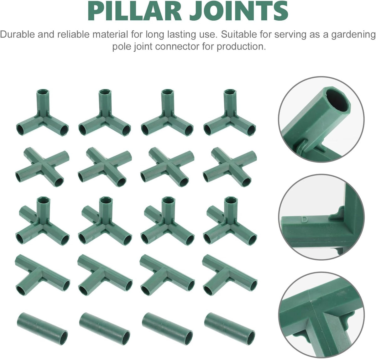 Yardwe 20Pcs Greenhouse Frame Connector, 5 Types Gardening Frame Pipe Fitting Plastic Joint Connectors for Stable Plant Support and Greenhouse Construction, 16mm