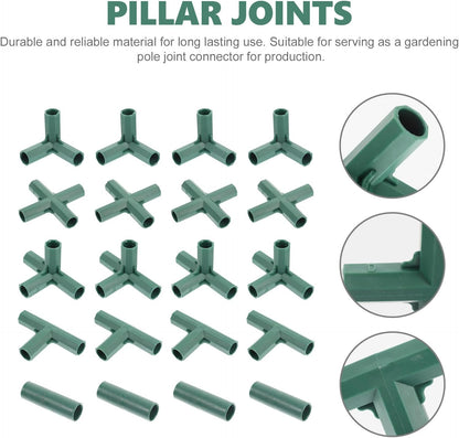 Yardwe 20Pcs Greenhouse Frame Connector, 5 Types Gardening Frame Pipe Fitting Plastic Joint Connectors for Stable Plant Support and Greenhouse Construction, 16mm