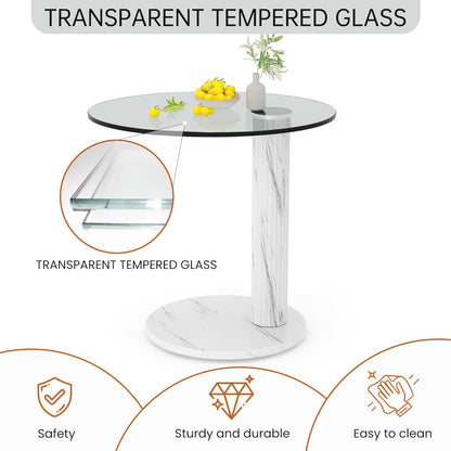 Hooseng Glass Round Coffee Table End Table, 22-Inch Modern Tempered Transparent Glass Top,Perfect for Living Room,Cafe,Home,and Office(White)