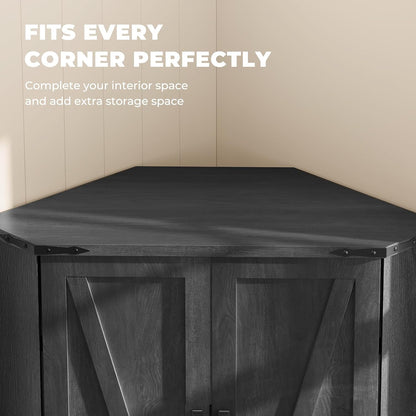 Dripex 71" Black Farmhouse Corner Pantry Cabinet with LED Light, Tall Storage Cabinet with Doors & Adjustable Shelves, Food Pantry for Kitchen, Living Room, Dining Room