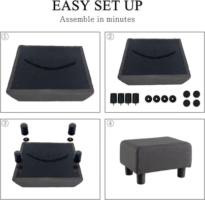 O2B Modern Foot Stool, Boucle Stool Footrest Ottoman, Upholstered Rectangular Footstool Ottoman with Legs, Step Stool for Living Room, Office, Patio (Dark Grey)