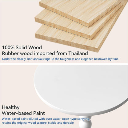 Aibiju Side Table, Wood Round Drink Table, Small End Table, Weighted Base Pedestal Table for Living Room, Bedroom, Modern White YD-RST001W