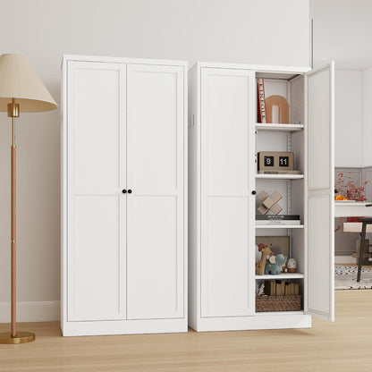 Kitchen Pantry Cabinet, 61" Metal Pantry Storage Cabinet with Doors and 4 Adjustable Shelves, Tall Cabinet for Living Room, Pantry, Bathroom, Kitchen, Assemble Required