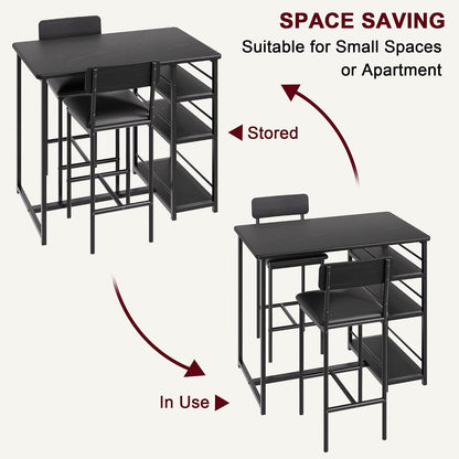 IDEALHOUSE Dining Table Set for 2, Counter Height Kitchen Table and Chairs, Bar Table Set with 2 Upholstered Bar Stools, 3 Piece Dining Room Table Set for Small Space, Apartment, Retro Black