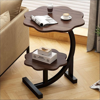 C Shaped End Table Sofa Couch Side Tables with Storage Shelves Nightstand for Living Room Bedroom Office No Discoloration After Long-Term use Easy Assembly(Brown)