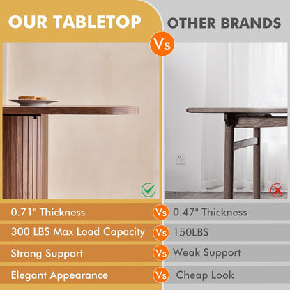 63" Large Dining Table for 4 6, [Rounded Corners] [Grooved Pedestal Base] Modern Rectangle Kitchen Dinner Dining Living Room Table