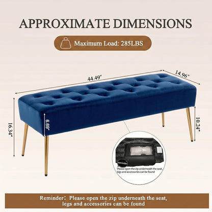 DUHOME Button-Tufted Ottoman Bench, Upholstered Bedroom Benches Velvet Footrest Stool Dining Bench Accent Bench for Entryway Dining Room Living Room Bedroom, Dark Blue