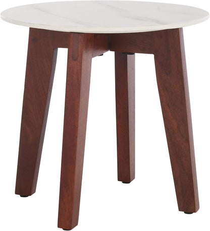 SAFAVIEH Home Collection - Helley Accent Table, White Ceramic Faux Marble Round Top with Walnut Brown Base, Fully Assembled (ACC2915A)