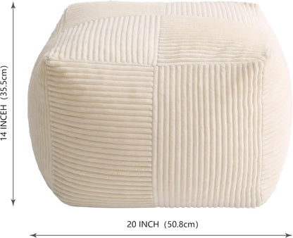 Corduroy Pouf Ottoman Foot Rest, Square Floor Pouf with Removable Cover, Soft Foam-Filled Foot Stool with Non-Slip Bottom for Living Room, Bedroom & Lounge