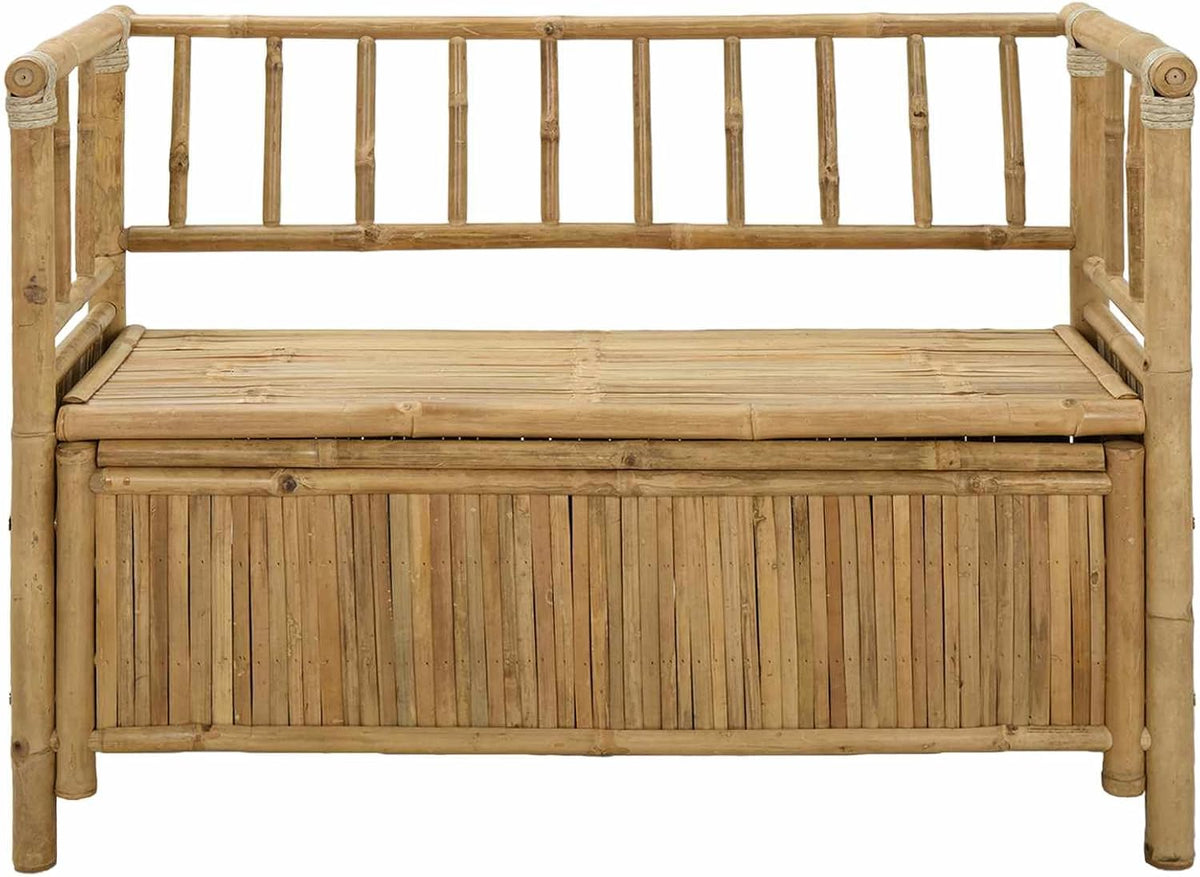 Bamboo Garden Storage Bench, Outdoor Patio Seating with Hidden Storage Compartment, 43.3 x 18.5 x 31.5 Inch Rectangular Wood Bench for Backyard, Balcony, Indoor and Outdoor Use
