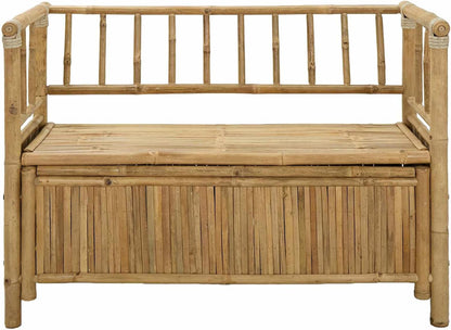 Garden Storage Bench, 43" Bamboo Outdoor Bench with Hidden Storage Compartment, Modern Rectangular Deck Box Seating for Patio, Backyard and Sunroom, Natural Wood Finish