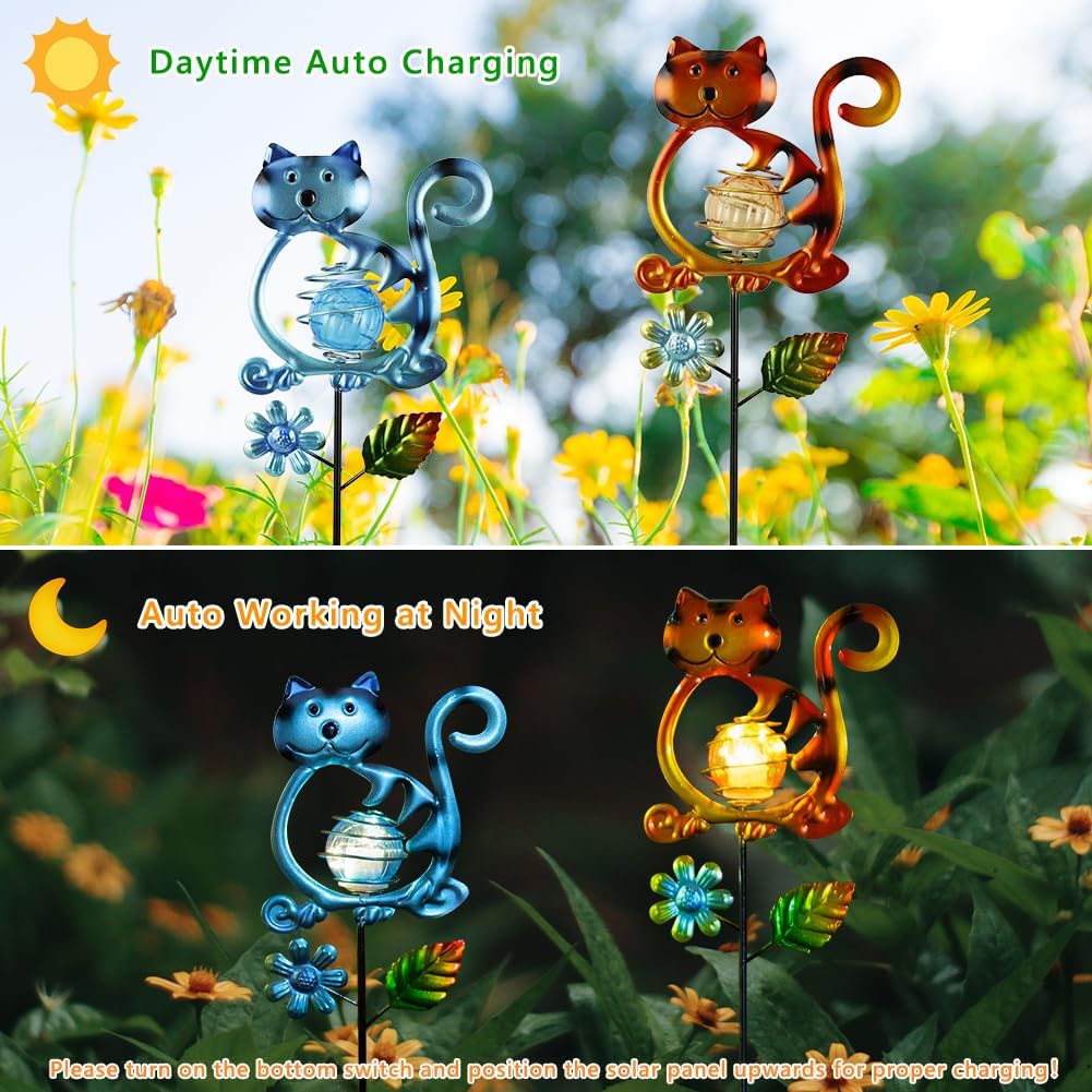 Solar Garden Lights Outdoor Decor,26.4''H Cat Figurine Lights,Waterproof Decorative Garden Stakes for Lawn Patio Pathway, Cat Lover Gifts for Mom Women Birthday Christmas