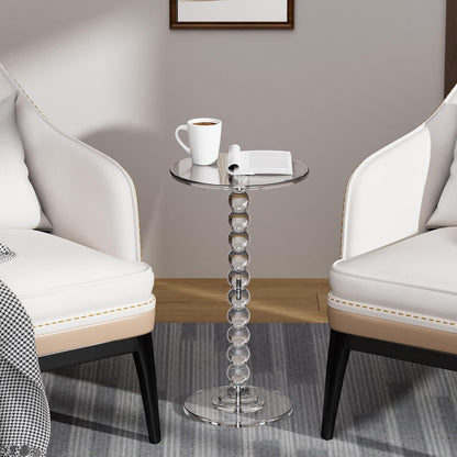 Acrylic Side Table, End Table Round Top with Solid Post for Living Room, Bedroom, Balcony, Easy Assembly,Clear,One Size
