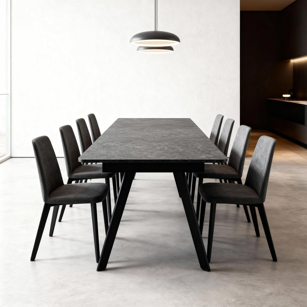 Extendable Dining Table 47-59 Inch - Space-Saving Slide-Out Design, Black Lava MDF Top for 4-8 People, Perfect for Dining Room, Apartment & Home Office