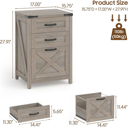 Small Farmhouse File Cabinet with 2 Drawers for Home Office, Rustic Grey | Halitaa Vertical Filing Cabinet Fits Letter and A4 Size, Farmhouse Printer Stand, Under Desk Wooden File Cabinet