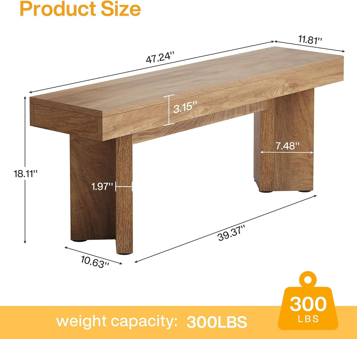 Tribesigns 47" Wooden Entryway Bench, Farmhouse Indoor End of Bed Bench, Long Table Benches Seat for Bedroom, Hallway, Foyer, End of Bed (Rustic Brown)