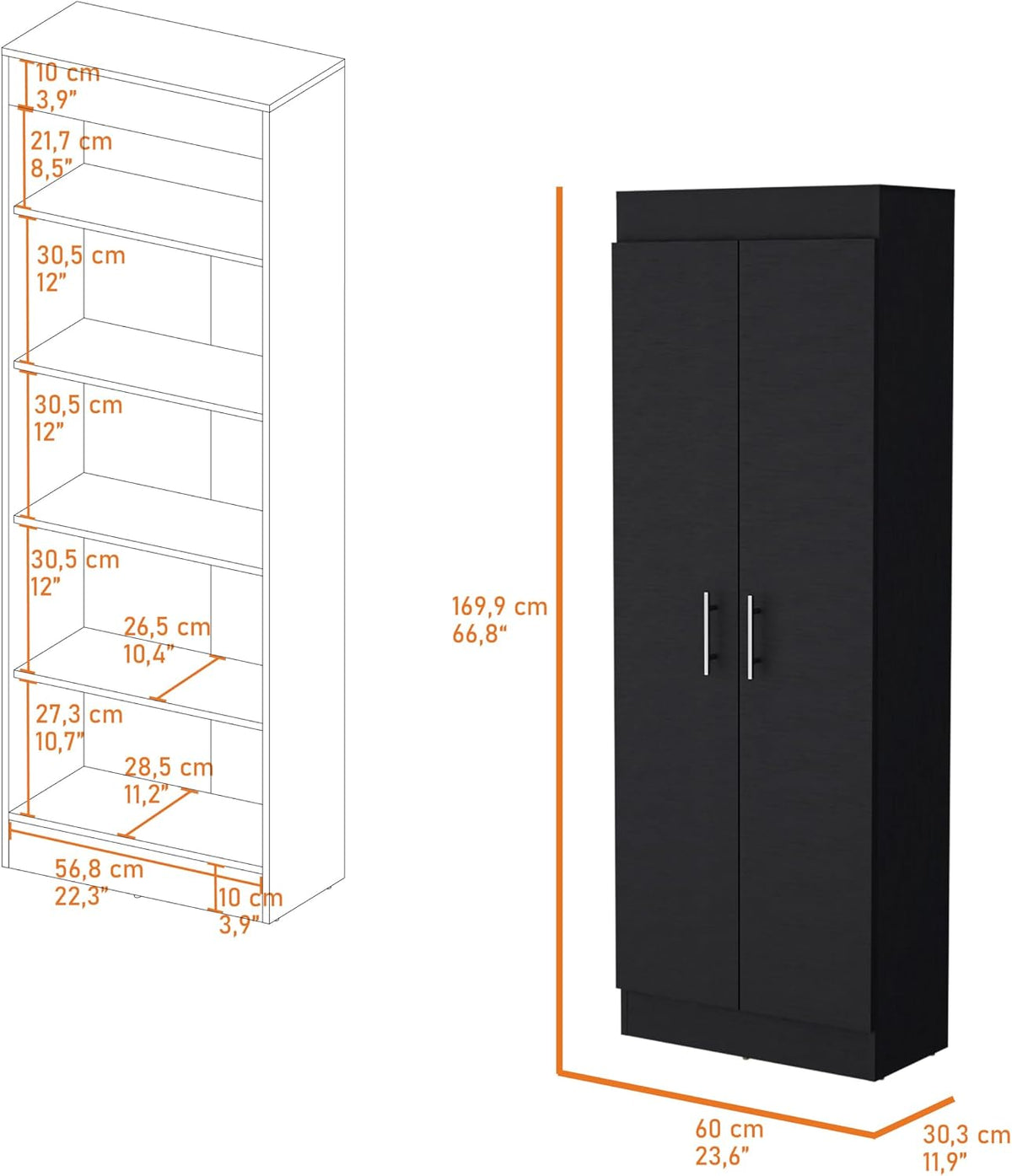 Dawson Pantry Cabinet with 5-Shelf Storage - Black for Kitchen Organization
