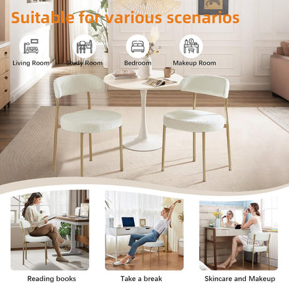SoarFlash Dining Chairs, Beige Boucle Dining Chairs Set of 6, Kitchen Dining Room Chairs Curved Backrest Upholstered Mid Century Chair with Golden Metal Legs