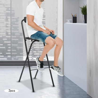 2-PCS Black Modern Freestanding Stool Set, 125 kg Max Load Capacity Foldable Design with PU Cushion Sturdy and Easy to Store for Kitchen Island, Shop, Cafe, Dining Room