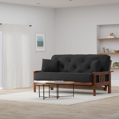 Stanford Futon Set - Full Size, Frame, 8" Mattress, Twill Black Cover