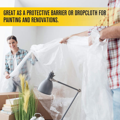 Aluf Plastics 6 MIL Thick Extra Strong Heavy Duty Fire Retardant Clear All Purpose Vapor and Moisture Barrier Sheet Tarp/Drop Cloth - 20' x 100' for Painting & Furniture (1 Pallet of 25 Pack)