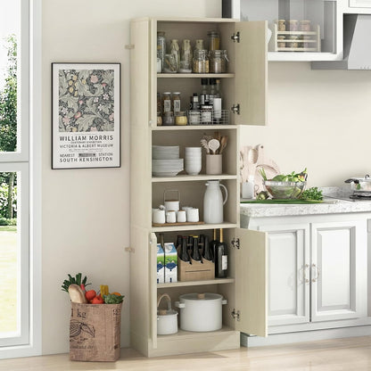 Giantex Kitchen Pantry Cabinet, 75'' Tall Freestanding Cupboard with Doors & Shelves, Safety Hinges & Anti-Tipping Devices, Storage Sideboard for Dining Room, Living Room (Light Oak)