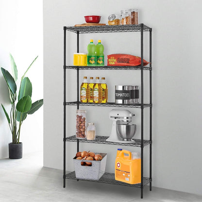 FDW 14" D×36" W×72" H Wire Shelving Unit Commercial Metal Shelf with 5 Tier Adjustable Layer Rack Strong Steel for Restaurant Garage Pantry Kitchen Garage，Black