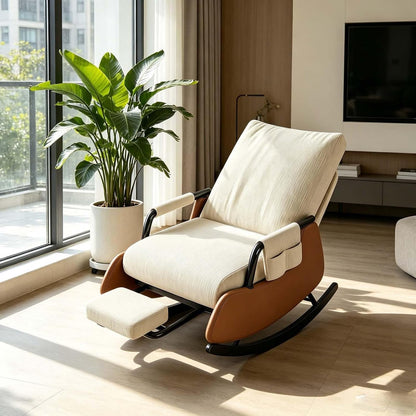 Foldable Indoor Rocking Chair with Detachable Footrest | Adjustable Recliner Rocker Chair