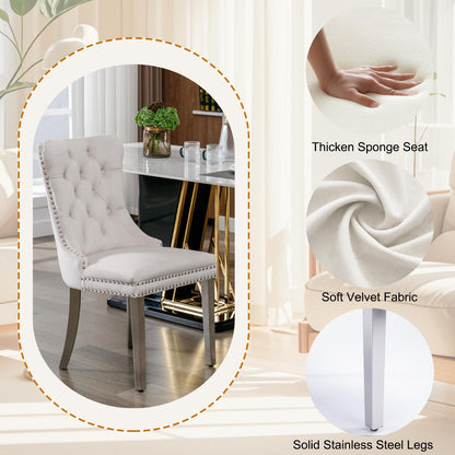 3-Piece Round Glass Dining Table Set for 2, 36" Small Kitchen Table with 2 Velvet Tufted Chairs Modern Silver Glass Dining Room Table Set for Home Kitchen Living Room