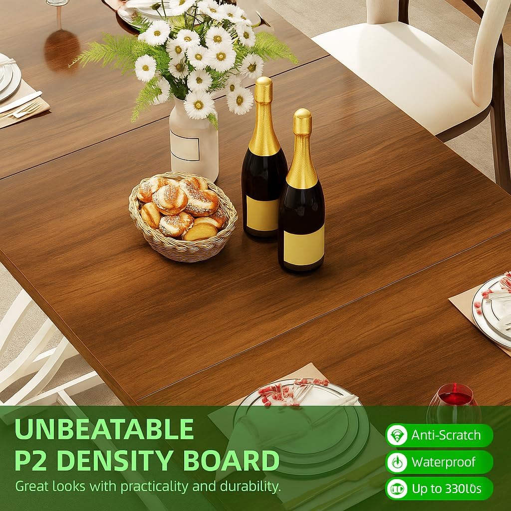 YITAHOME 70.3 Inch Modern Minimalist Dining Table for 6-8, Sturdy Wooden Table with Geometric White Metal Legs, for Dining Room, Kitchen, Conference Room