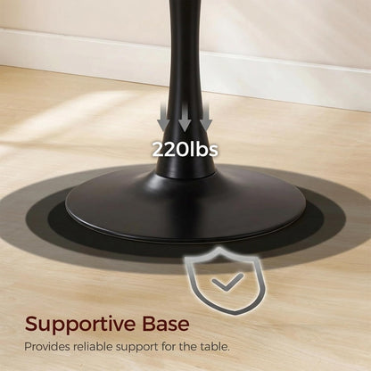 27.6" Marble Round Tulip Table, Mid-Century Modern Style Dining Table with Black Pedestal Base for 2-4 People, Featuring A Marble Tabletop for Kitchen, Dining Room, Cafe (White)