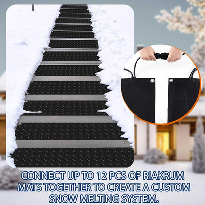 Riakrum 8 Pcs Heated Snow Melting Mats Outdoor, 10 x 30 in Winter Anti-Slip Heated Rubber Mat for Walkways Decks and Sidewalks, Snow and Ice Melting Pads Connection with 9.84 ft Power Cord