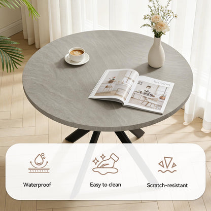 44" Round Dining Table with Chair Set for 4, Modern Mid-Century Dining Table Set of 4, Cozy Dinette Sets with Metal Leg for Kitchen Dining Room Apartment(Gray Table + Brown Chairs) | Cushioned Minimalist Brown Chairs of 4, Mid-Century Grey Tabletop